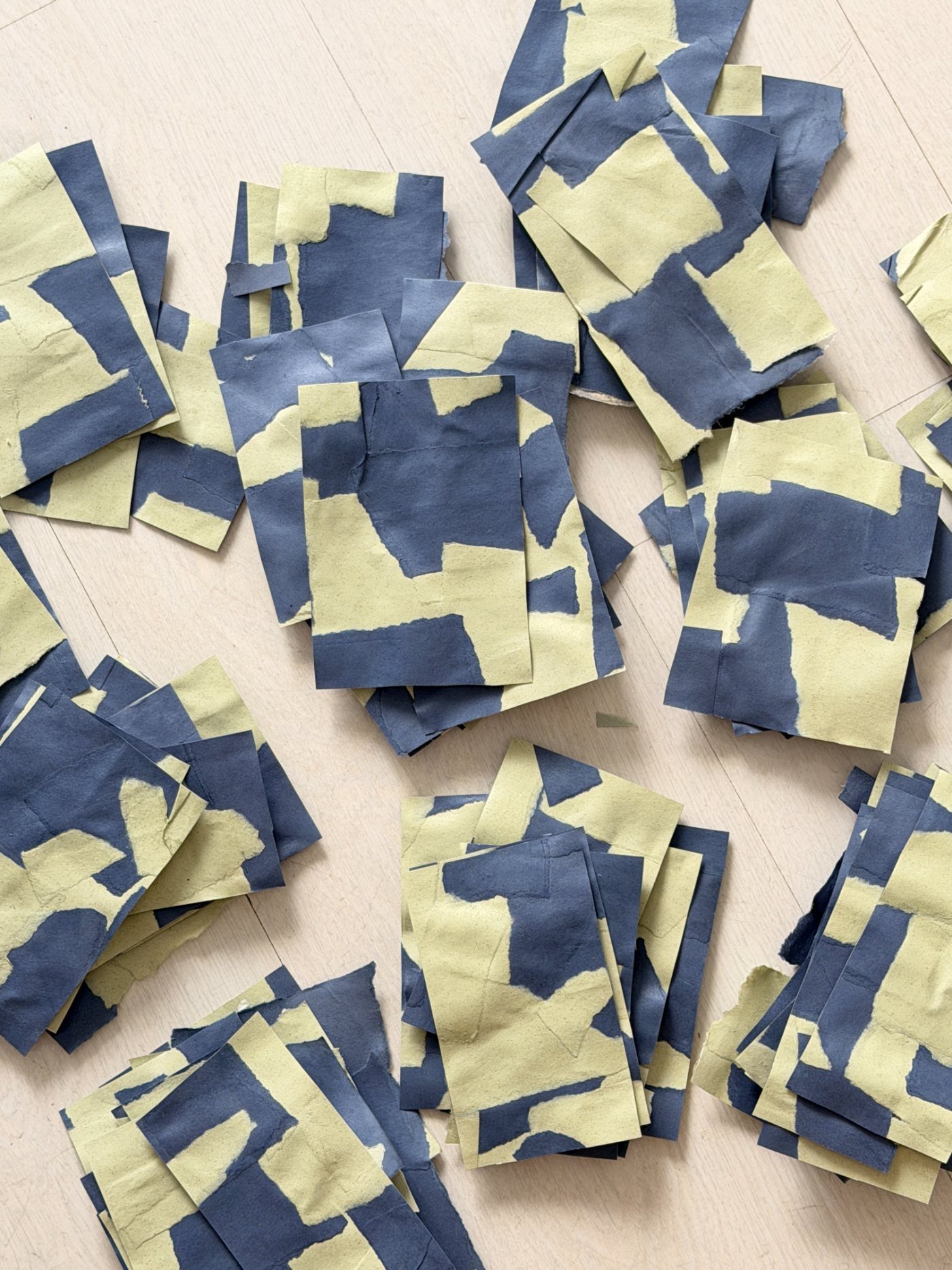 Torn paper, sage and blue